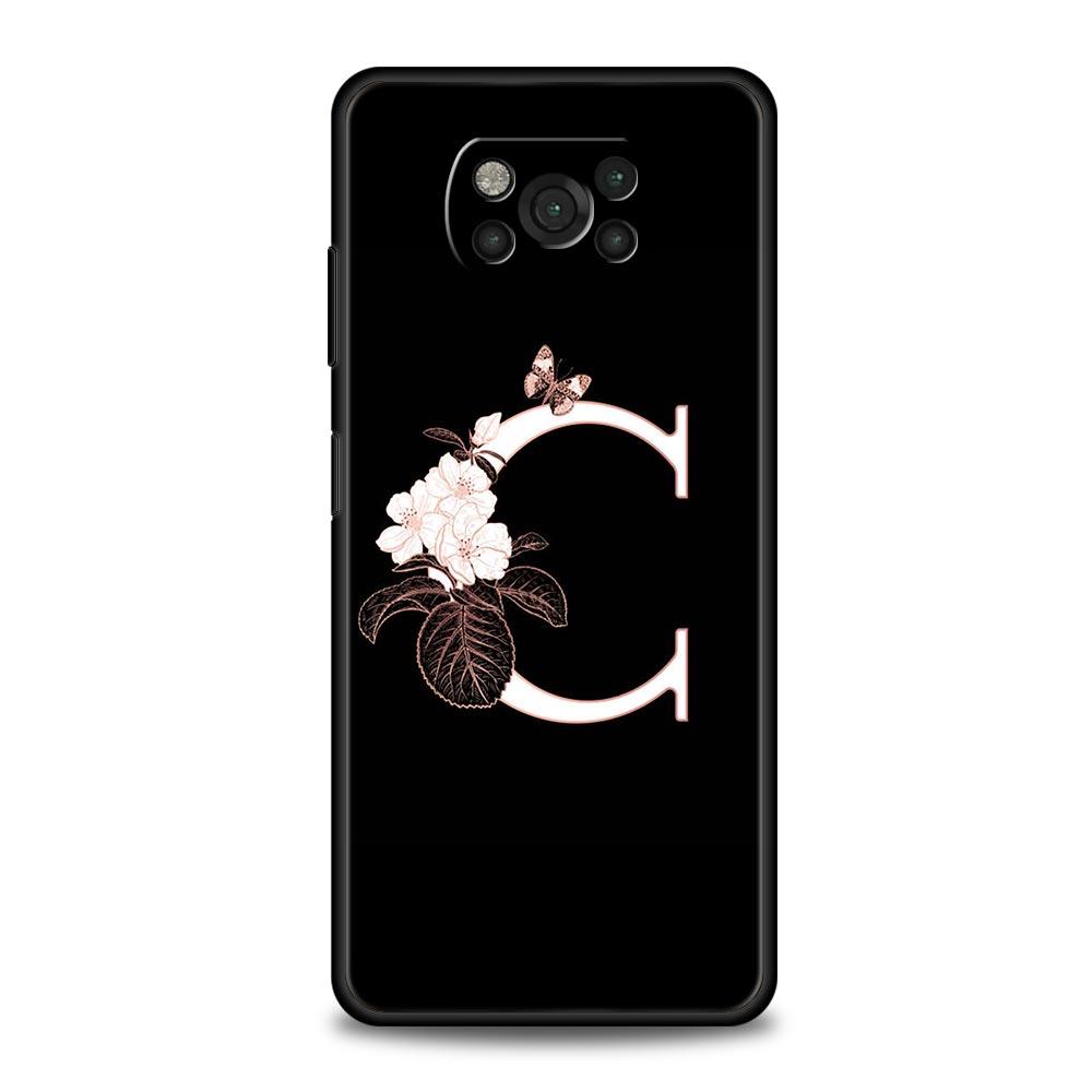 

Phone Case for Xiaomi Poco F7 F6 F5 F4 F3 X7 X6 X5 X4 X3 NFC M4 C51 C55 GT 5G Soft TPU Cover Capas Flowers Initial Letter Fundas Poco F4 GT