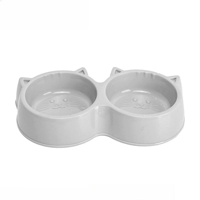 Cartoon Cat Head Shaped Pet Double Bowl Dual Use Bowl for Drinking Water and Cat Food Feeder Dry Wet Separation Anti Slip and Anti Rollover Tableware