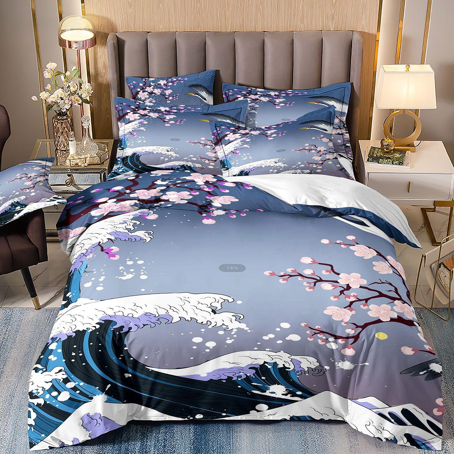 

Cherry Blossom Bedding Set 3D Japanese Scenery Art Duvet Cover Set Single Double Twin King Size Teens Adults Mountain Exotic Art Eu Single 135x200cm