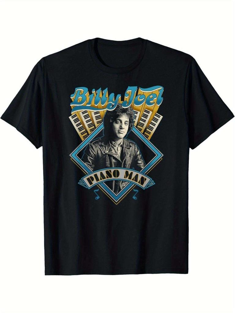 Billy Joel Piano for Man Graphic T-shirt - Soft 100% Cotton 180GSM Slim Fit Unisex Tee with Geometric Music Design