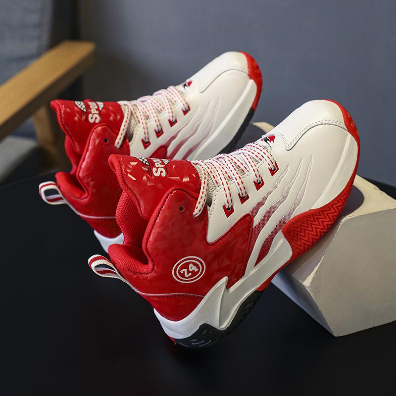 2025 Winter New Boys Basketball Shoes Velvet Warm Leather Waterproof and Cold-proof Middle and Older Boys Sports Cotton Shoes