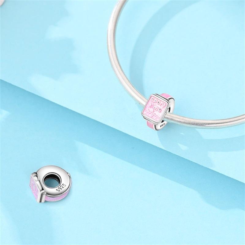 925 Silver Pink Series Dessert Cake Heart Camera Charms Beads For Women Fit Bracelet DIY Birthday Jewelry Gift