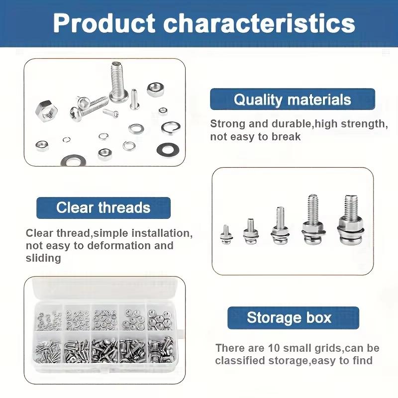 320pcs Premium Stainless Steel Screw and Nut Assortment Kit - Corrosion-Resistant, Snap-in Nuts, M2 To M5 Sizes - Ideal for DIY
