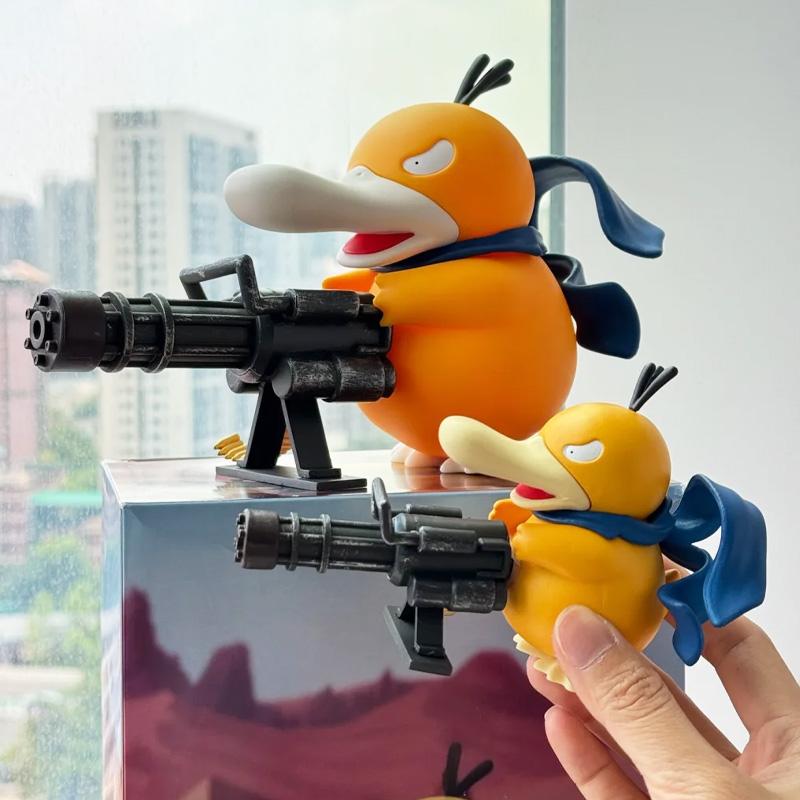 9/15cm Cartoon Pokemon Gatling Gun Psyduck Standing Posture Action Figure Collection Model Car Ornament Desktop Decor Toy Gifts