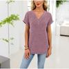 Summer Spring Women's Solid Color V-neck Button Short Sleeve Casual Knit T-shirt