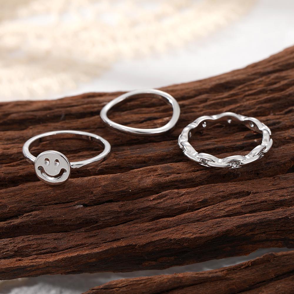 Ensemble de 3 bagues découpées Smiley pour filles, bagues élégantes et tendance, ornements cadeaux exquis