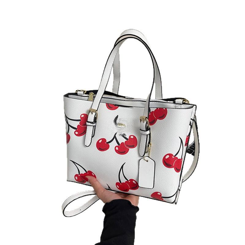 2025 Damen Retro Kirschdruck Tragetasche: Schulter- und Umhängetasche mit großem Fassungsvermögen