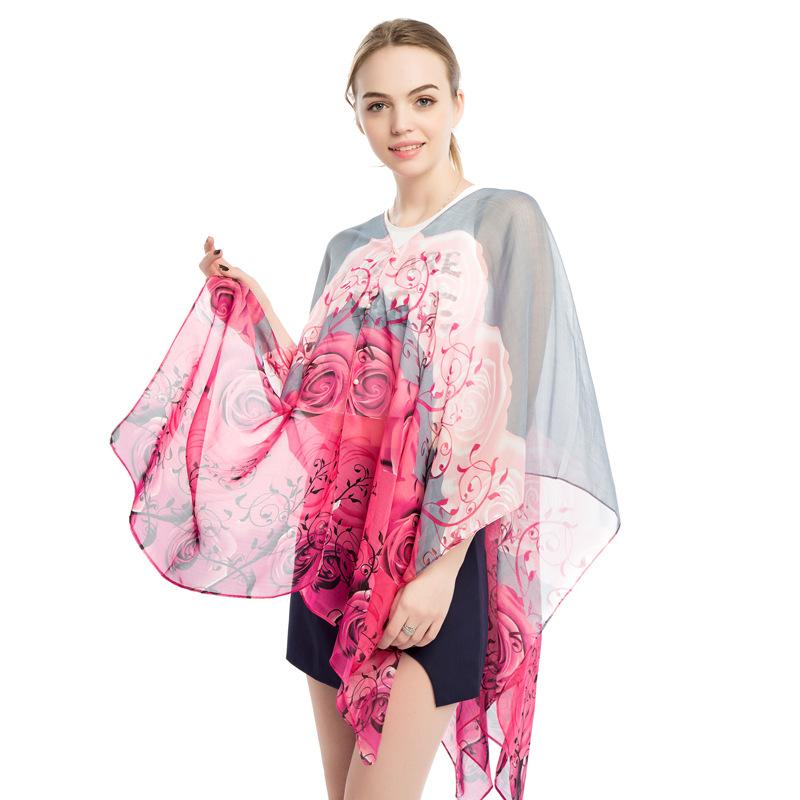 

Женский шифоновый шарф для летнего велоспорта, солнцезащитный козырек, новая шаль с перламутровыми пуговицами 145*90CM розы красного