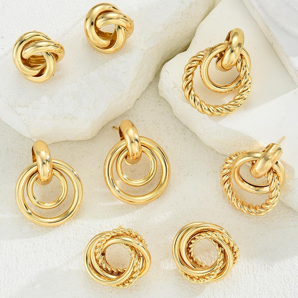 8pcs Vintage Gold Color Metal Twisted Earrings Set Fashion Hollow Rope Knot Stud Earrings For Women Versatile Party Jewelry Gift
