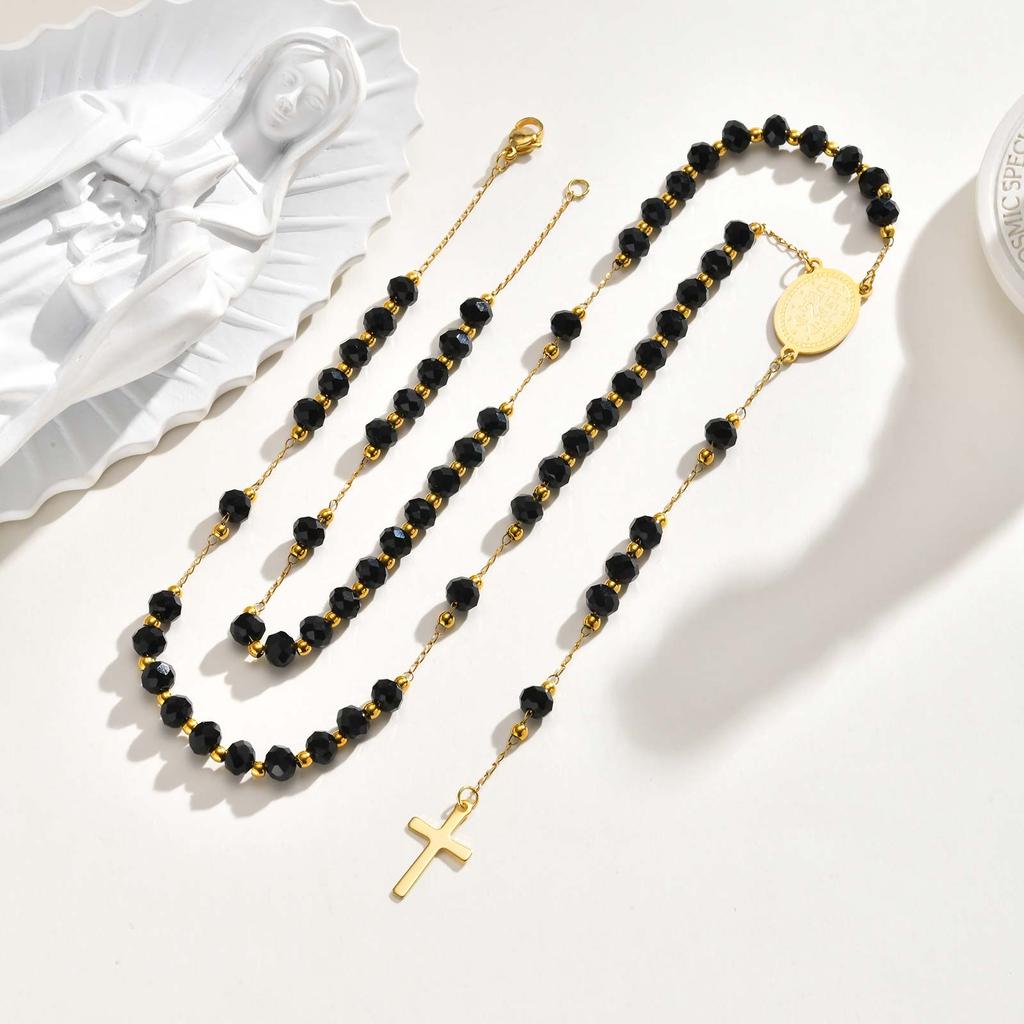 Religious Stainless Steel Virgin Mary Necklace Cross Pendant Colored Beads Chain Y-shaped Necklace for Women Pray Jewelry Gift