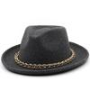 Autumn and winter simple wool upturned edge hat metal chain top hat women's European and American retro celebrity jazz hat