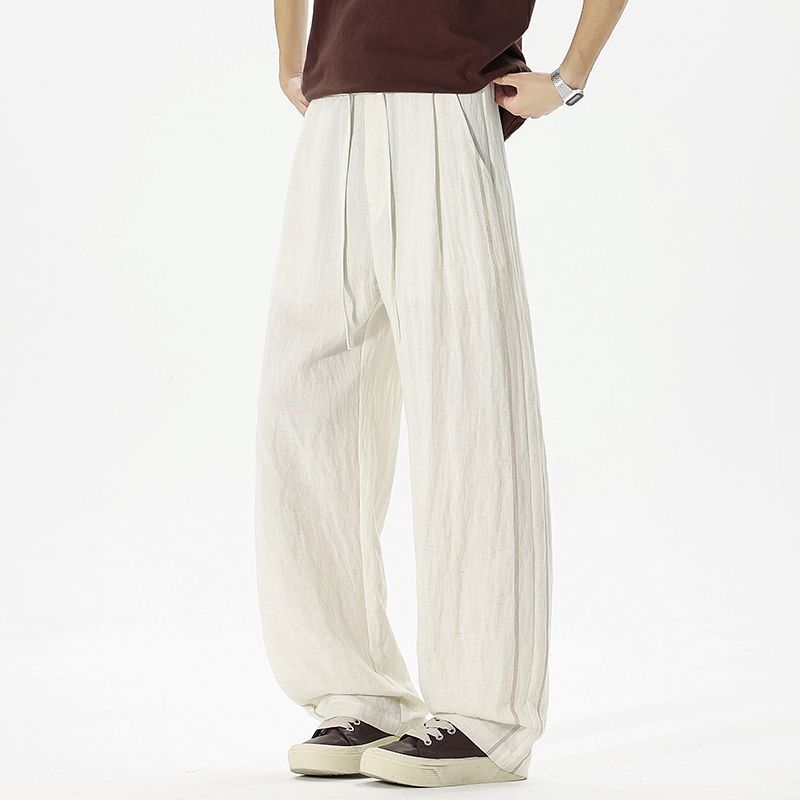 Spring and summer new European and American high black Tencel loose straight casual pants men's trendy pants