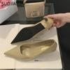 Fashion SUOJIALUN 2025 Spring New Pointed Toe Women Pumps Shoes Pointed Toe Shallow Slip On Boat Shoes Thin Low Heel Dress Pumps