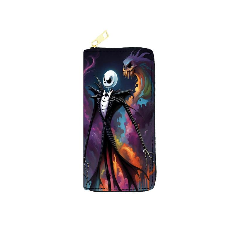 Nightmare Before Christmas PU Wallet for Women Long Zip Clutch Purse Makeup Bag Jack Skellington Print 3pcs