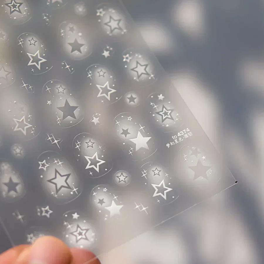 Charming Hollow Stars Love Geometric Five-pointed Star Self Adhesive 5D Nail Art Decorations Stickers Shiny Manicure Decal