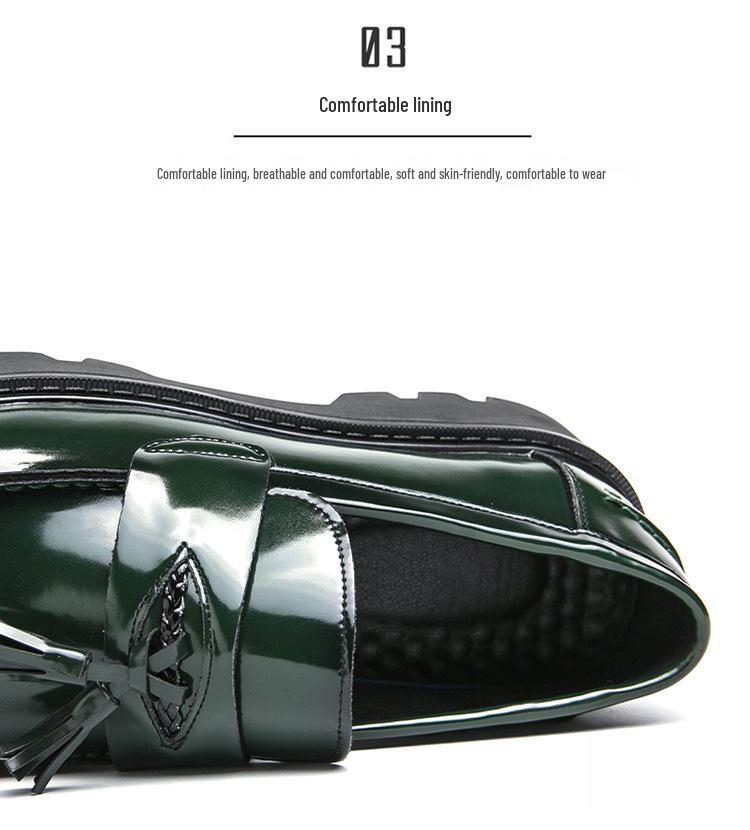 Men's Shiny Tassel Pointed Toe Leather Slip-On Loafers with Thick Sole - Plus Size Formal Casual Shoes