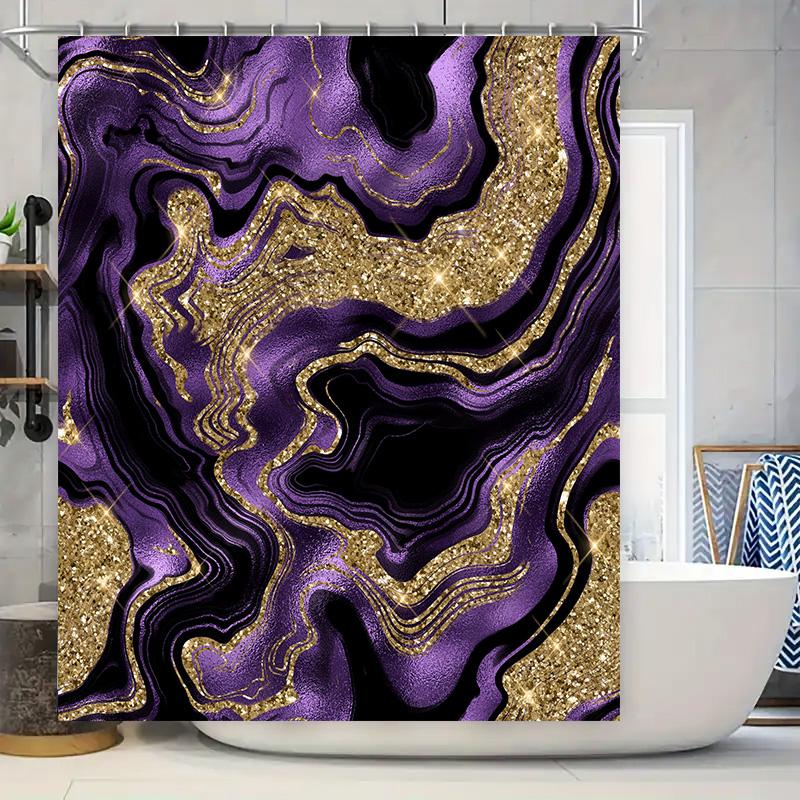 

Luxury Marble Shower Curtain Gold Purple Glittery Bath Decorative Fabric For Home Bathroom 72X84 Inches (183 X 213 Cm) W60H190(CM)-1 Pcs