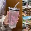 Pink Plastic Cup with Straw, Lid & Transparent Design - 450ml, Ideal for Milk, Coffee & Beverages - Home & Travel Use