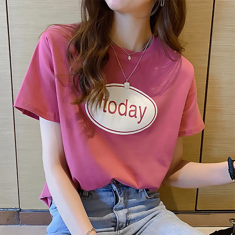 

Women s 2024 Korean Style Letter Print Short-Sleeve T-Shirt 2XL