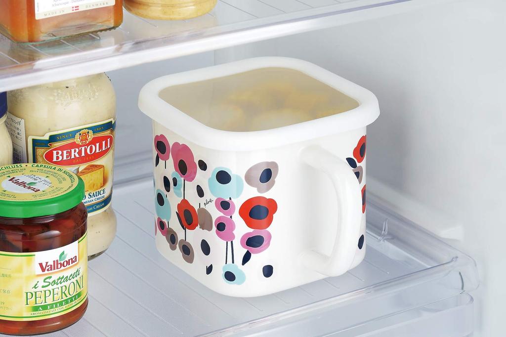 Toyoho Emaille Multi-Quadrat-Topf, Weiß, Flauschiges Blumendesign, 1450ml, Plune. YJ-810