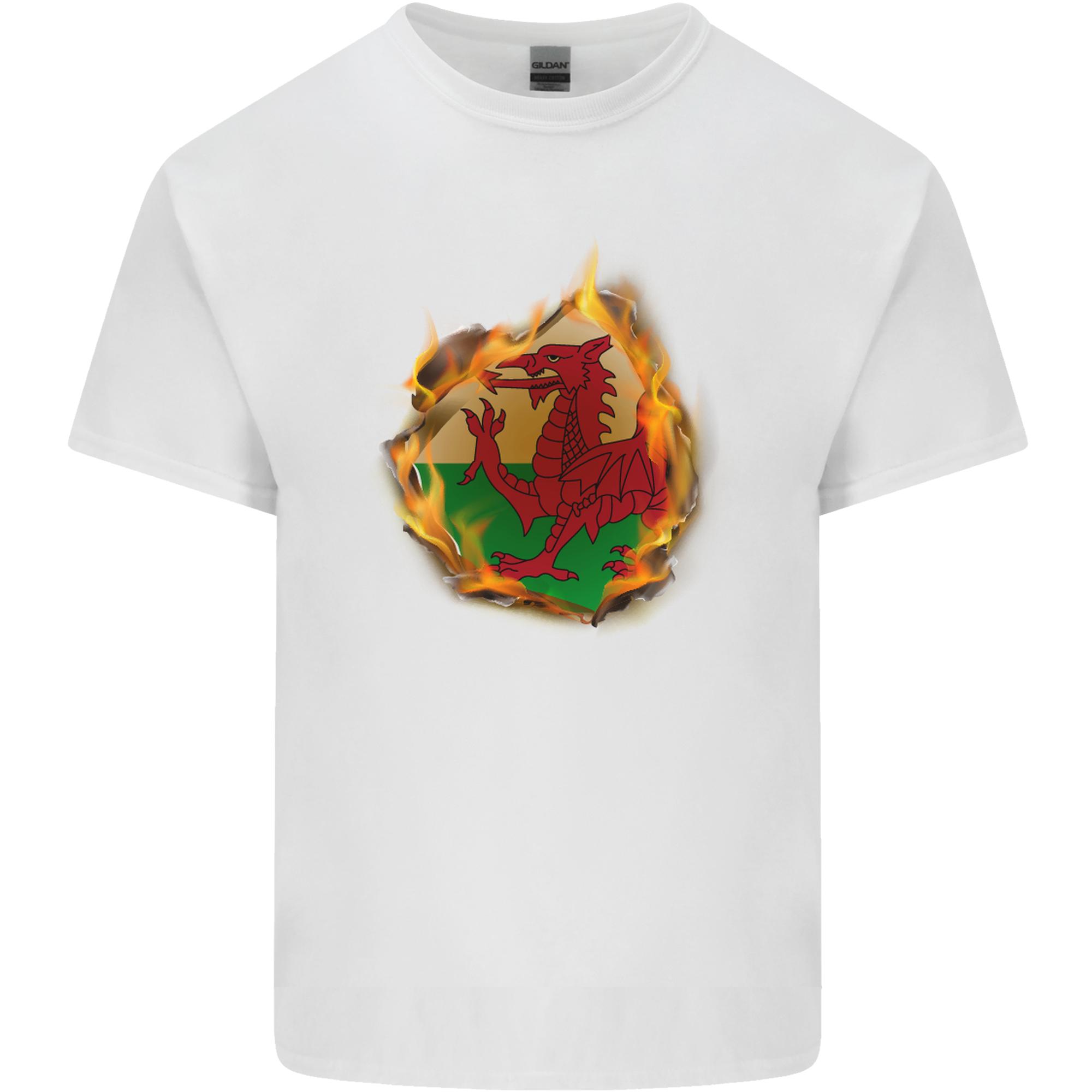 The Welsh Flag Fire Effect Wales Unisexs Light Cotton Tshirt S