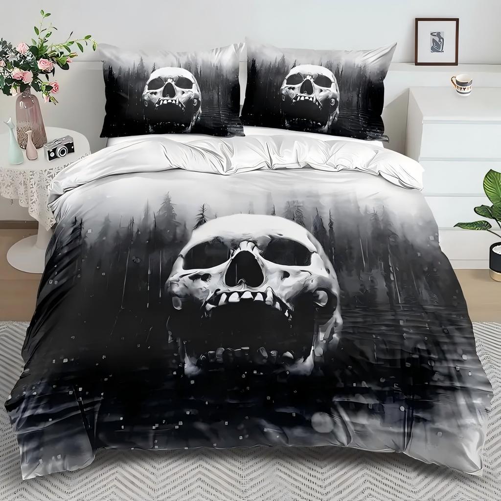 Black Forest Skull Pattern 3D Printed Quilt Cover Home Textiles Soft Duvet Cover Pillowcases Modern Art Gothic Style Bedding Set