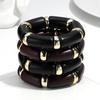 Vintage Acrylic Bamboo Tube Elastic Bracelets Bangles for Women Matte Black Resin Bend Pipe Beaded Bracelet Trendy Jewelry Gifts