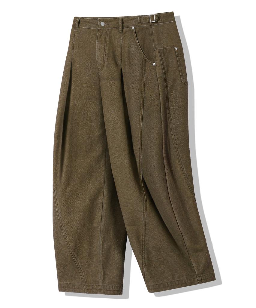 TRILLION Adjust Pigment Curved Cotton Pants_Khaki Brown