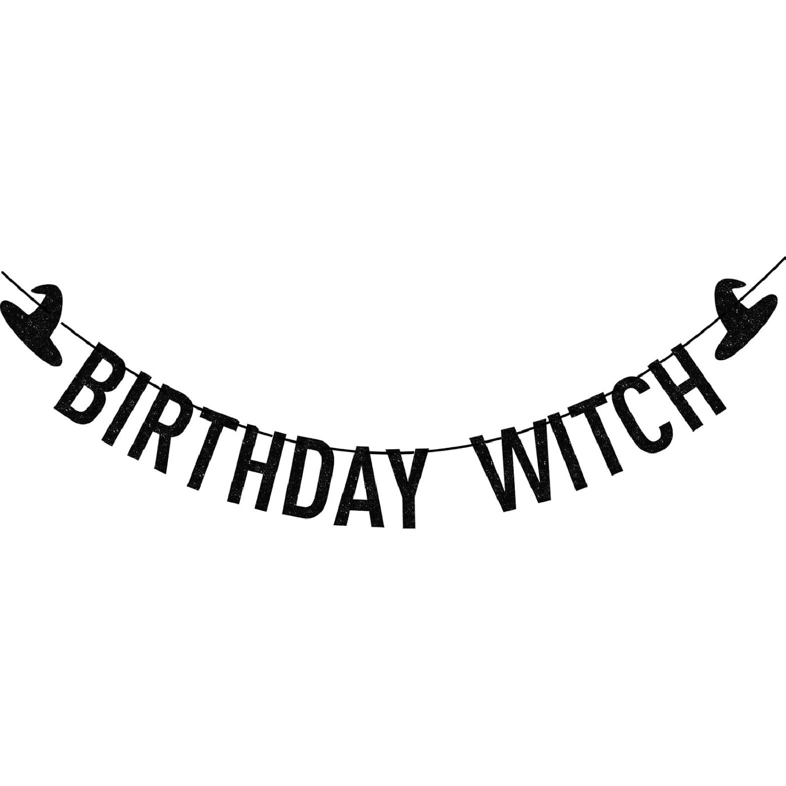 Pre-Strung Glitter Black Birthday Witch Banner,Hocus Pocus Birthday Party Decorations for Girls Women Halloween Witch Party Decorations,Hocus Pocus чёрный