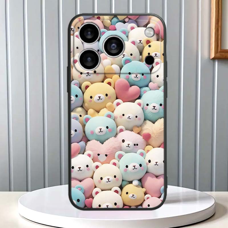 Cartoon Animals Cute Phone Case For Apple iPhone 17 16 16E 15 14 13 12 11 Pro Max Plus Black Soft Silicone