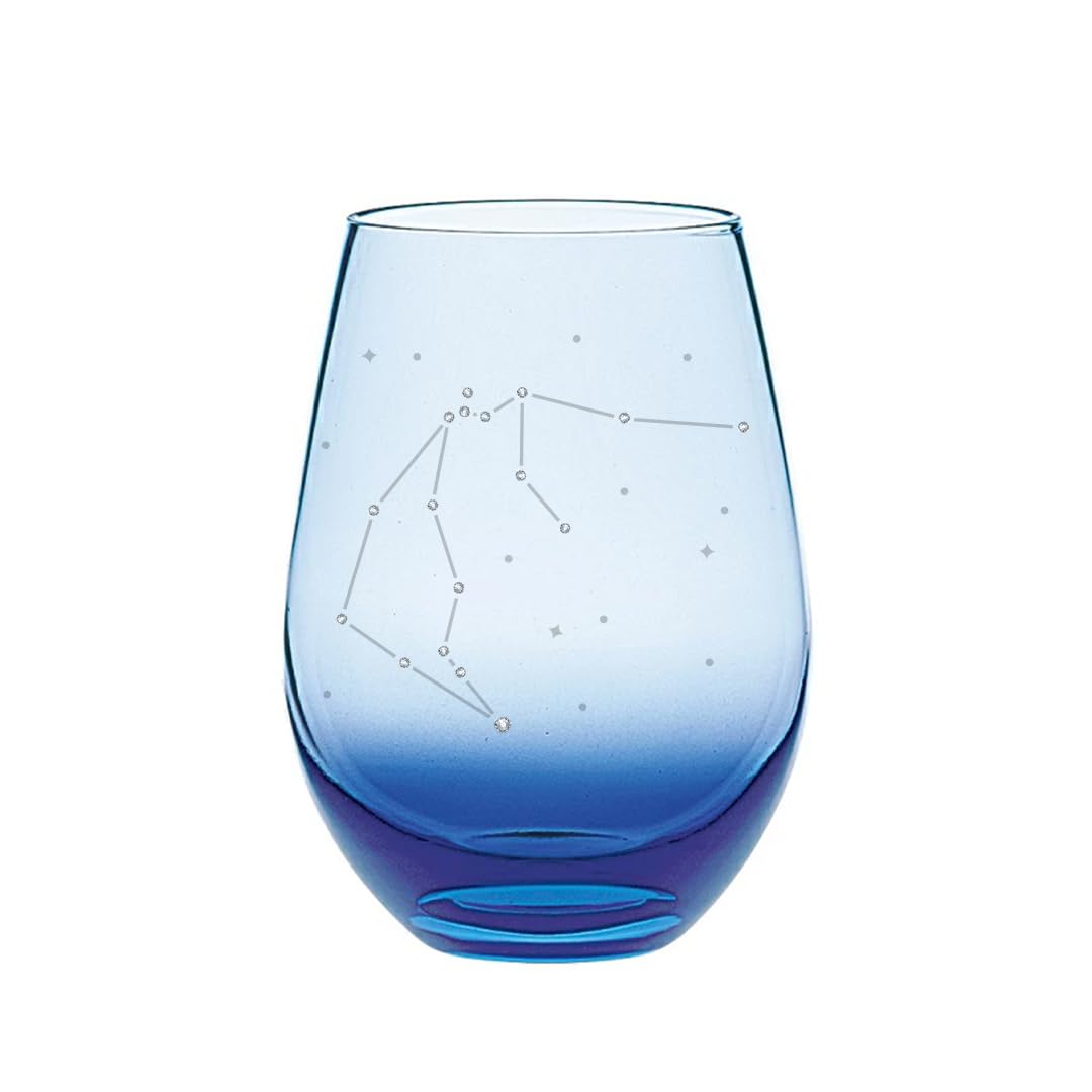 

Sparkling rhinestone tumbler glass featuring the 12 constellations of the Aquarius constellation. Choose from three colors (blue).