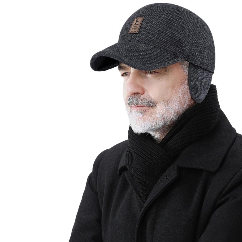 Clape Earflap Golf Winter Cold Work Hiking Cap Men's Hat, Hat, Cap, Warm, Weather, Cap, (C-GSDT1-Black)