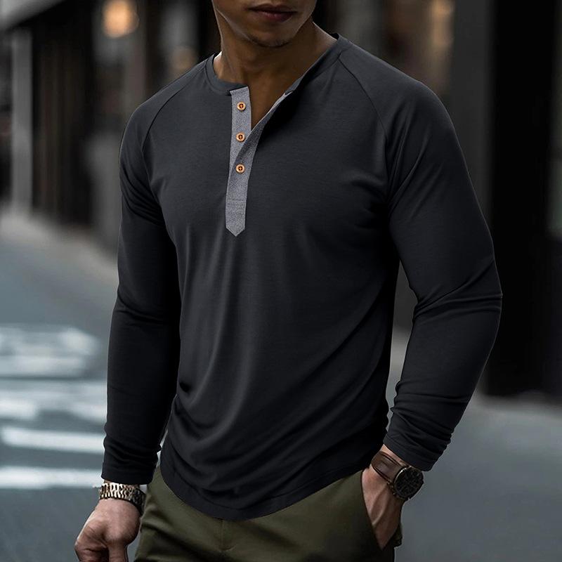 Men's Slim Crew Neck Long Sleeve Henley Shirts Casual Solid Basic Tops 3-Button Sports T-Shirts Athletic Workout Moisture Wicking Tee Shirt for Male