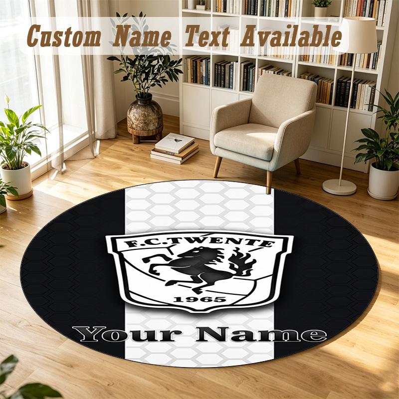 Round Rug Custom NameFC Twente Pattern Non Slip Carpet Home Floor Decor