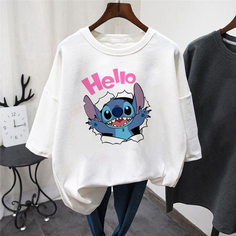 

Девять цветов 90S Женщины Симпатичная мультяшная рубашка Lilo Stitch Harajuku Kawaii Футболки Мода Топы Прекрасные Женские Печатные Повседневная Футболка Милые Топы Пара