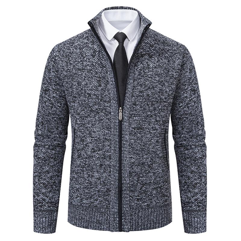 Business Casual Standing Collar Middle-aged and Young Daddy Outfit with Velvet Knitted Sweater Jacket Men