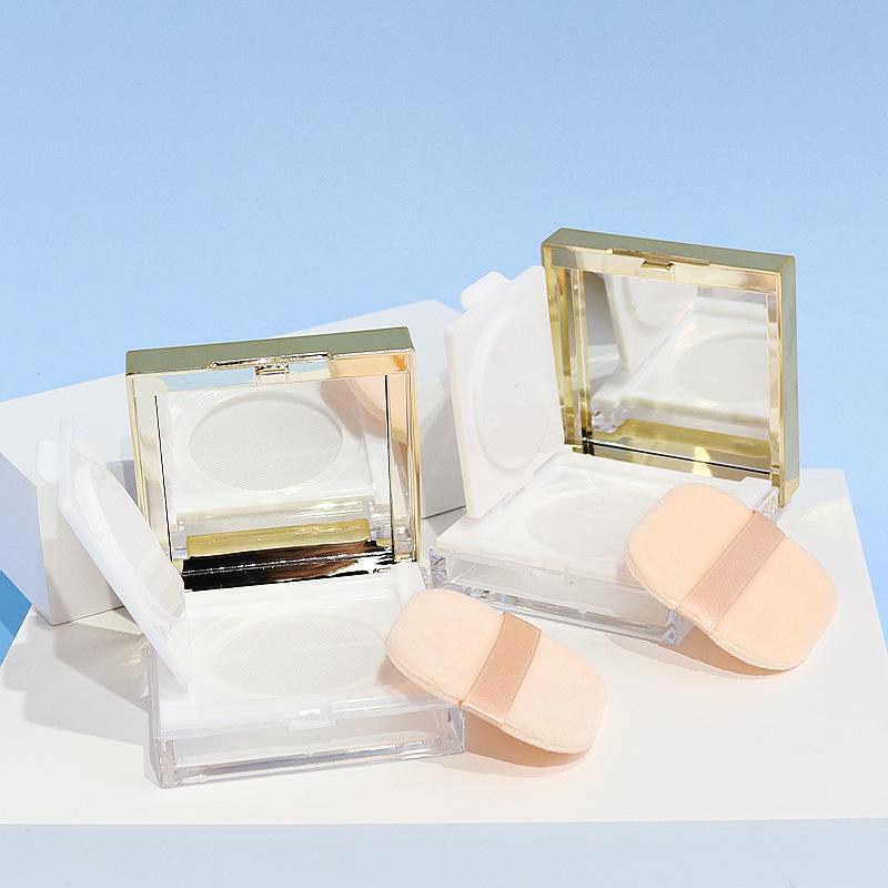 8g Square Loose Powder Box with Gold Trim, Flip Top Elastic Mesh Sifter, Refillable Empty Compact