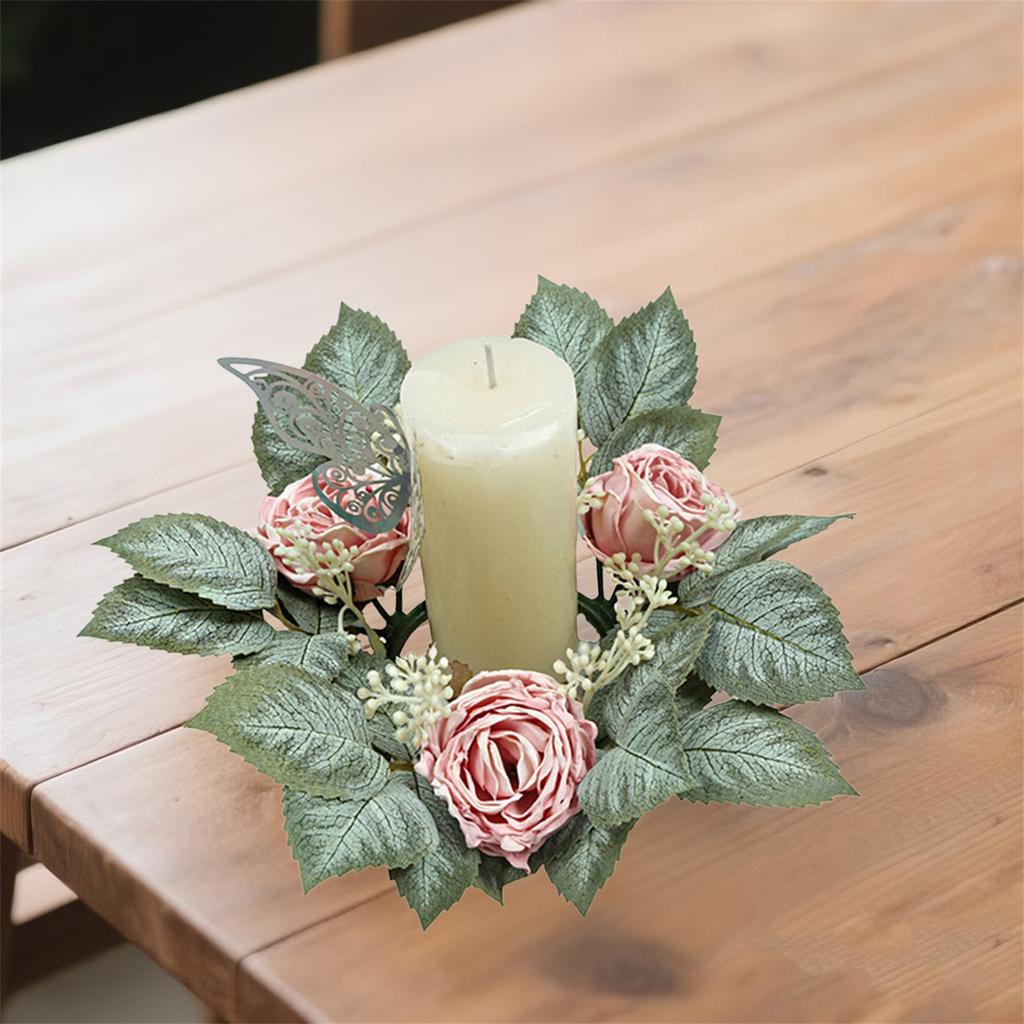 Elegant Faux Eucalyptus and Berries Candle Rings Decorative Wreaths for Wedding Reception Table Centerpiece or Home Décor