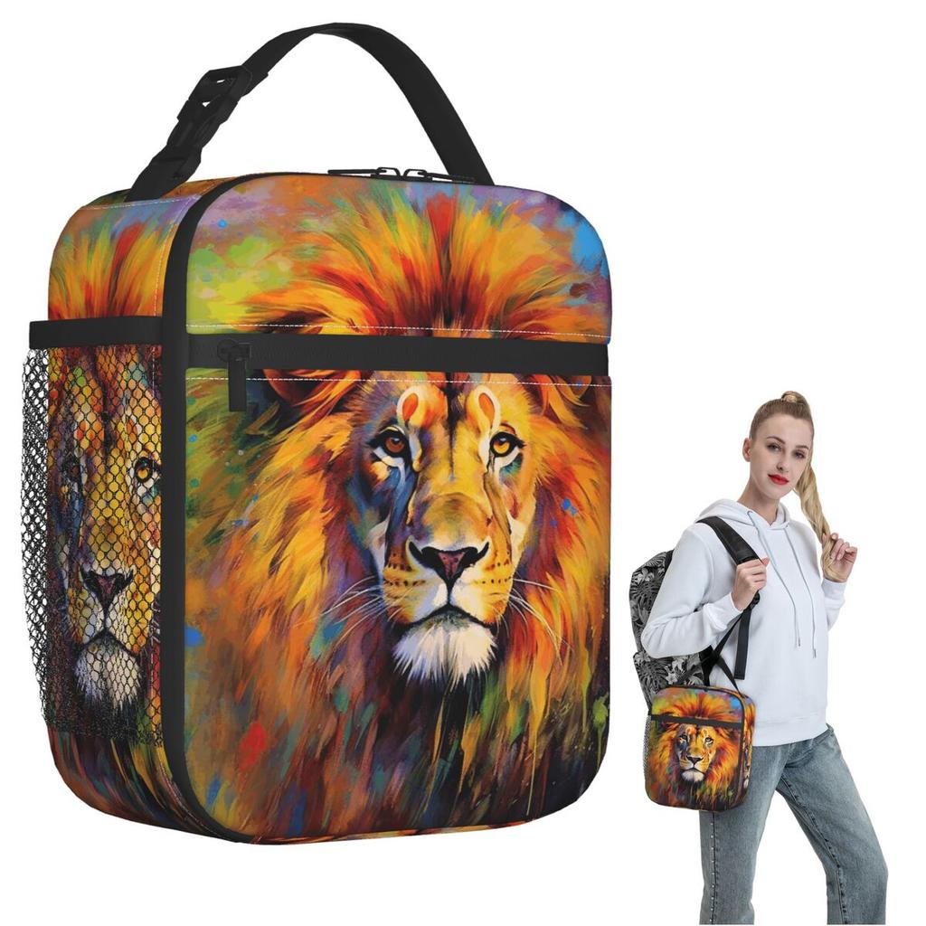 Colorful Lion Print Insulated Lunch Bag for Women Children Leakproof Food Boxes Thermal Lunch Box Tote