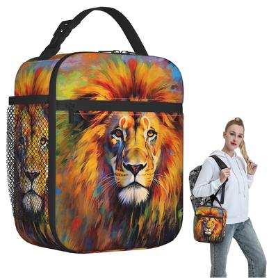 Bunte Löwendruck Isolierte Lunchtasche für Damen Kinder Auslaufsichere Lebensmittelboxen Thermische Brotdose Tragetasche