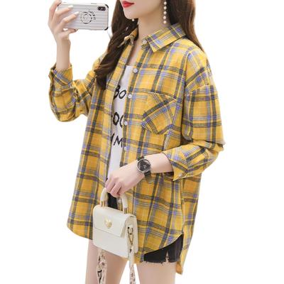 Guooryvner Long Sleeve Checked Loose Plus Sizes Cut and Women's Blouse, T-Shirt, Stand-Up Collar, Top, Lightweight, Fit, Cute, Stylish, Available,