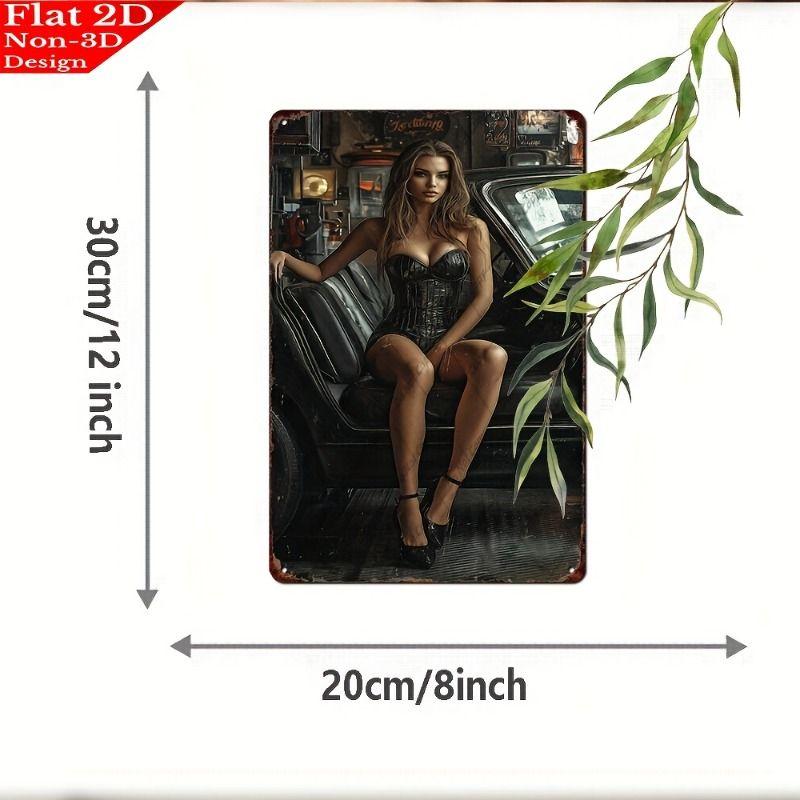 Vintage Metal Sign Art, Sexy Lady Garage Decor, Bar Bedroom Wall Tin Poster