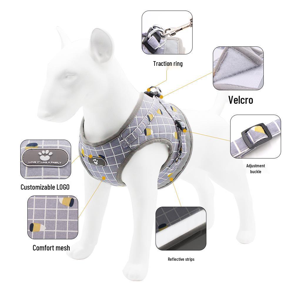 Reflective Plaid Vest Dog Harness & Leash Set for Cats and Dogs