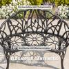 Garden Bench, 2-Seater, Cast Aluminum, Outdoor Bench with Tulip Backrest, Floral Motif