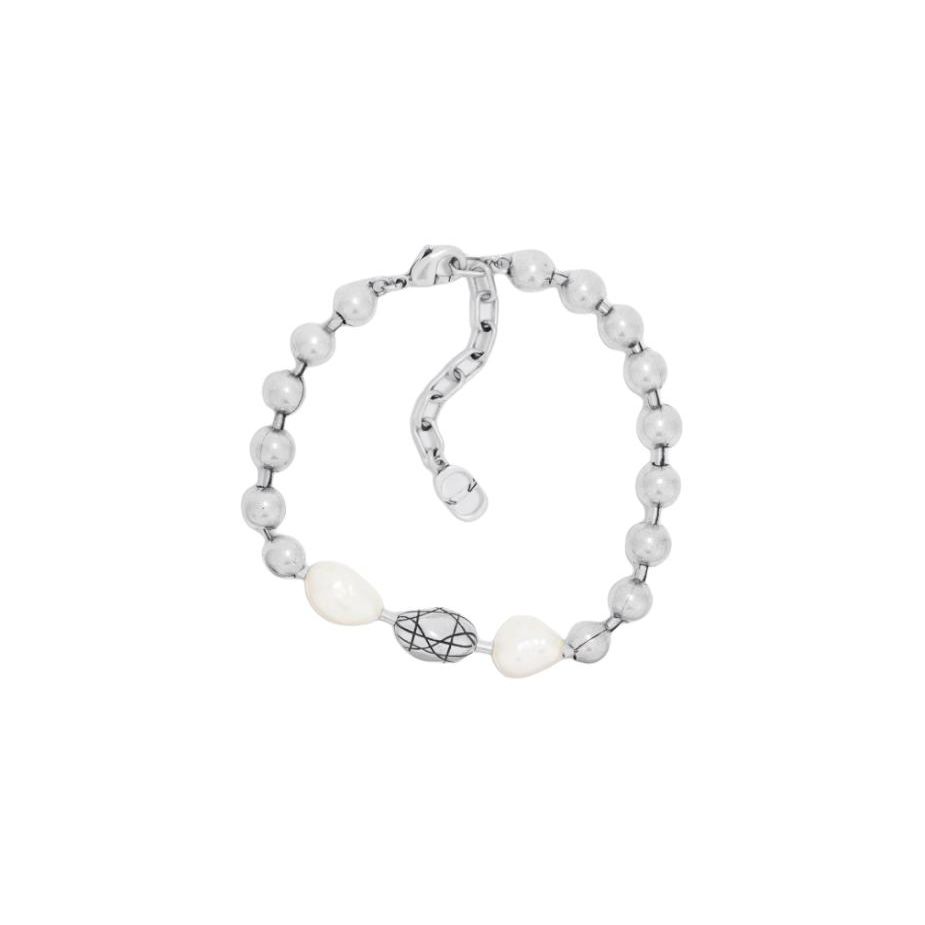 Dior Hollow CD Icon Adjustable Hook Buckle Pearl Bracelet Unisex Bracelet Brass Silver B2291HOMGM_D906 F,Silver