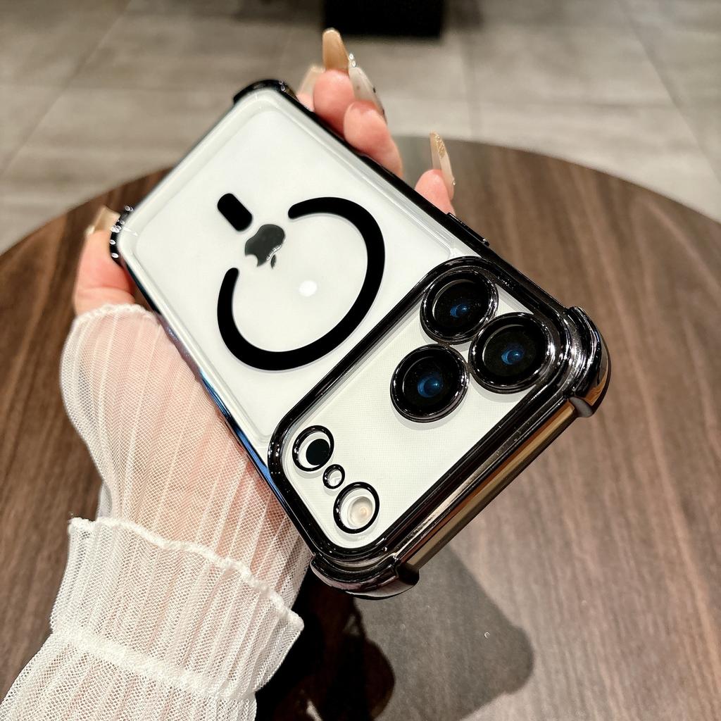 For Apple 17proMax Built-in Magnetic Phone Case Transparent for IPhone16 Four-corner Airbag Anti-fall Protective Cover