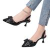 Small temperament rhinestone pointed bow high heels women's summer 2025 new thin heel foreign trade bag head sandals 43