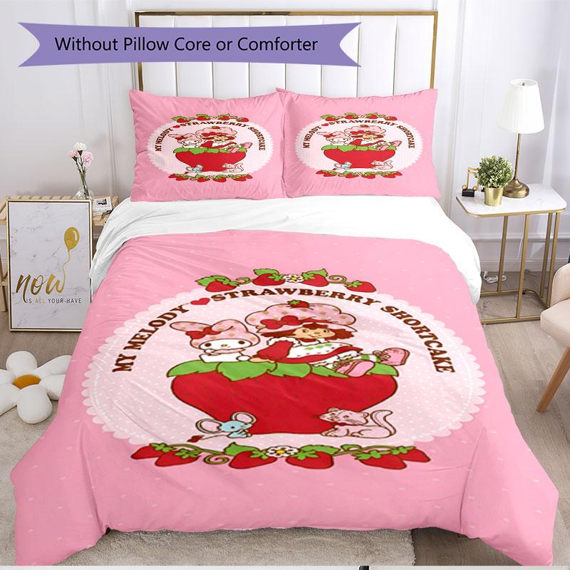 3pcs Duvet Cover Set (1*Duvet Cover + 2*Pillowcase, Without Core), Strawberry Shortcake Print Soft All‑Season Bedding Set, Home Bedroom Decor Gift