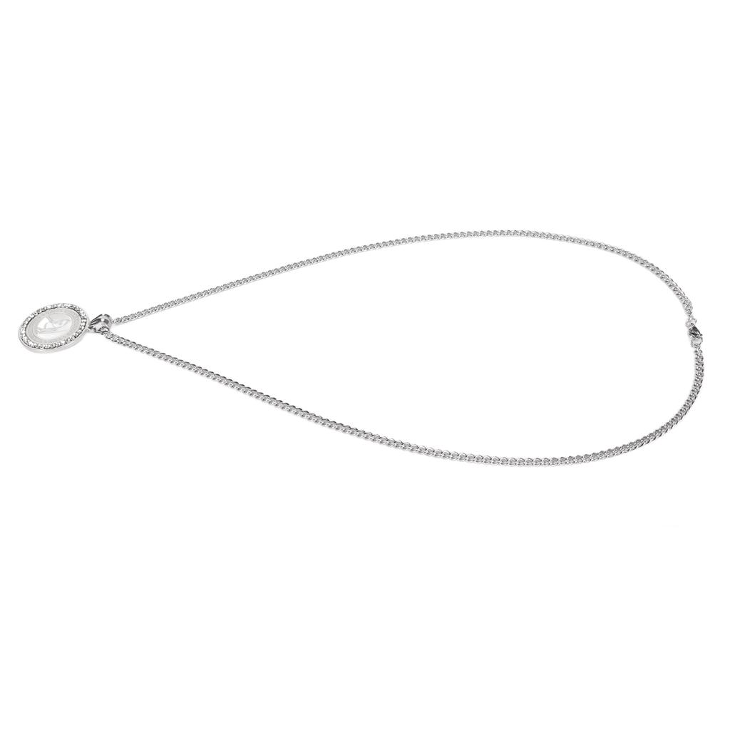 Round Engraved Pendant Necklace Men Women Fashionable Stainless Steel Rhinestone Pendant Necklace Steel Color