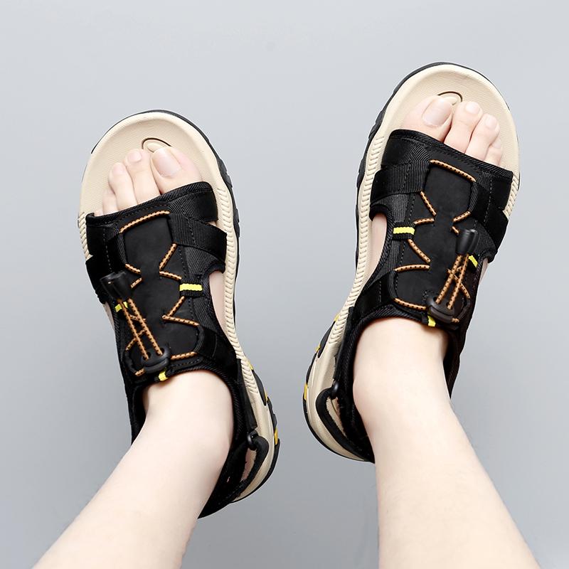 Vyriški basutės juodos odos Gladiator sandalai lauko lauko vasariniai romėniški sandalai chaki spalvos paplūdimio batai didesnio dydžio